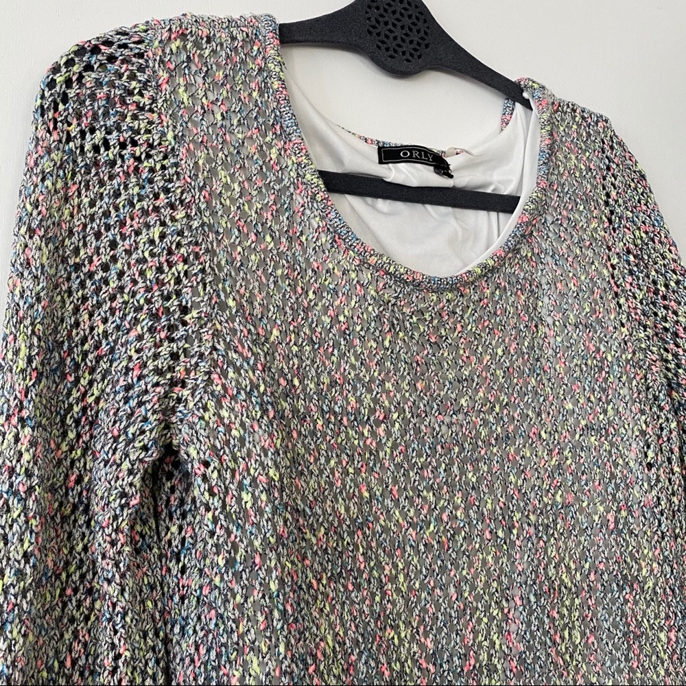 NWOT Orly Neon Macrame Open Knit Chunky Sweater
